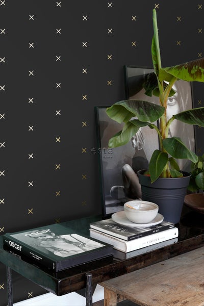 ESTAhome Tapete grafisches Motiv Schwarz und Gold - 53 cm x 10.05 m - 139130