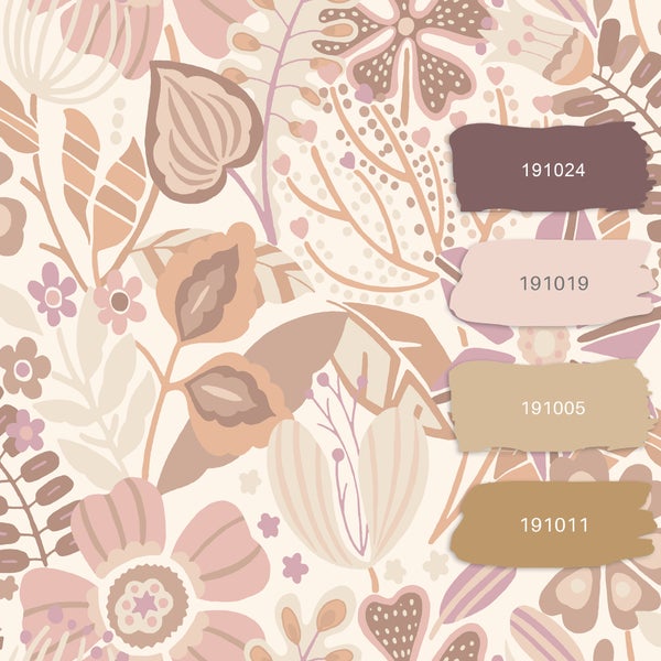 ESTAhome Tapete Blumenmuster Beige und Violett - 53 cm x 10.05 m - 139675