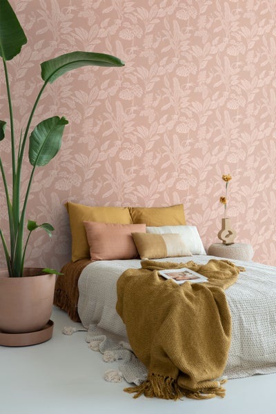 ESTAhome Tapete Affen und Dschungelblätter Terrakottarosa - 50 x 900 cm - 139861