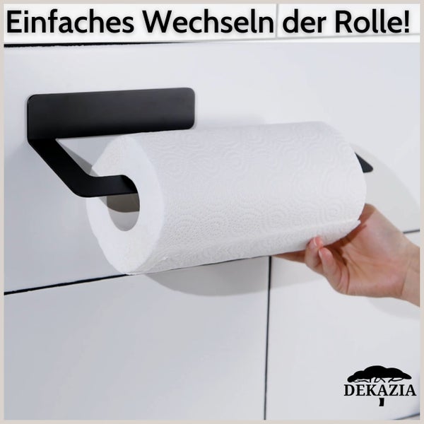 Hände halten eine Klebeleiste mit 3M VHB Klebestreifen, Dekazia Klebegarantie mit kostenlosem Ersatz in den ersten sechs Monaten.