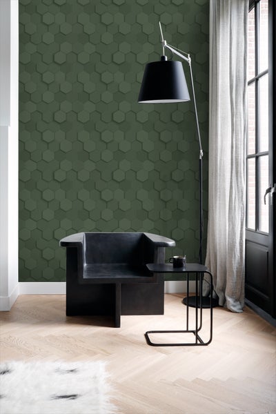 Origin Wallcoverings Tapete 3D Wabenmuster Dunkelgrün - 53 cm x 10.05 m - 347852