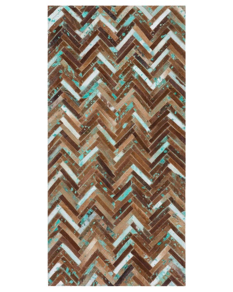 Teppich Kuhfell braun-beige-blau 80 x 150 cm Patchwork AMASYA