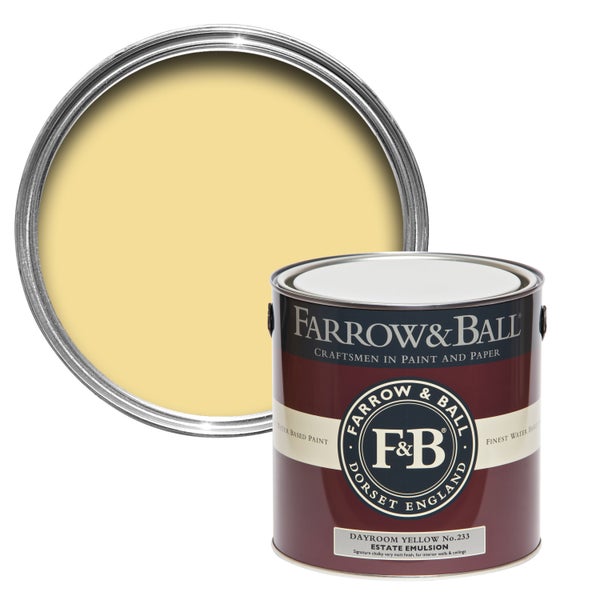 Farbdose mit gelber Farrow and Ball Estate Emulsion Farbe