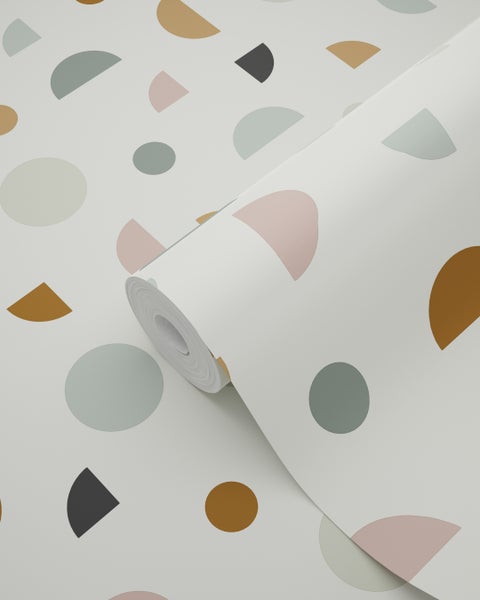 ESTAhome Tapete grafisches Motiv Hellbeige, Altrosa und Mintgrün - 53 cm x 10.05 m - 139277