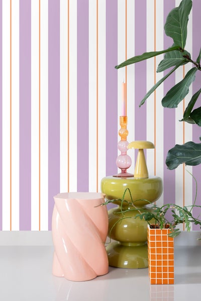 ESTAhome Tapete Streifen Lila und Orange - 50 x 900 cm - 131477