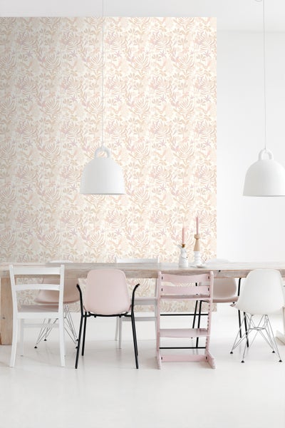 ESTAhome Tapete tropische Blätter und Blüten Beige - 50 x 900 cm - 130995