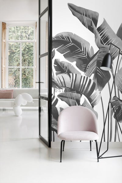 ESTAhome Fototapete große Bananenblätter Schwarz-Weiß - 200 x 279 cm - 158907
