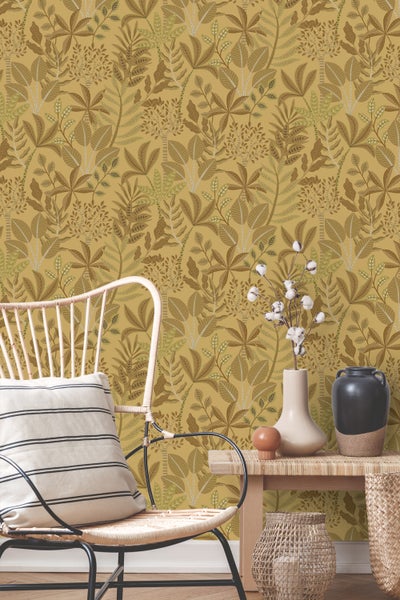 ESTAhome Tapete Blätter Dunkelgelb - 50 x 900 cm - 139814