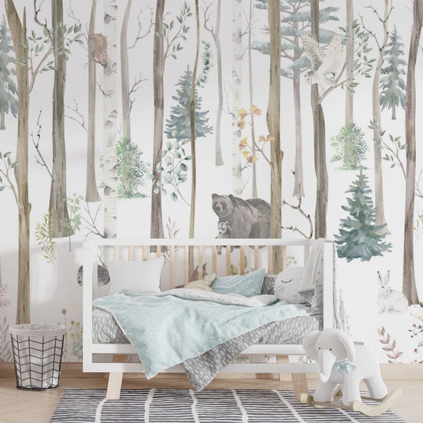 Kindertapete Waldtiere Aquarell 350 x 300 cm
