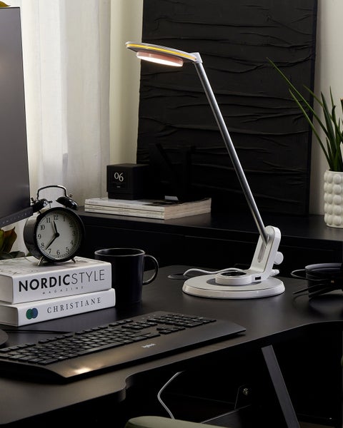 LED Schreibtischlampe CORVUS mit Dimmer Metall Weiß / Silber
