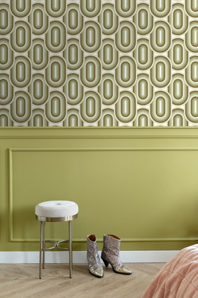 ESTAhome Tapete Retro-Ornamente Olivgrün - 50 x 900 cm - 130984