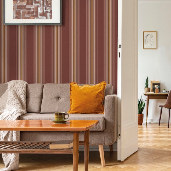 Sanders und Sanders Tapete Streifen Burgunderrot und Beige - 53 cm x 10 m - 640543
