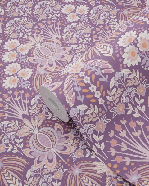 ESTAhome Tapete Blumenmuster im Jugendstil Lila - 50 x 900 cm - 130973