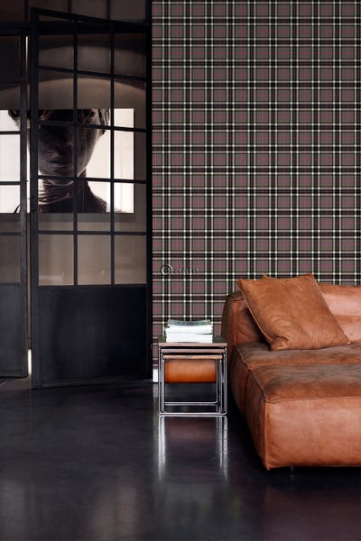 Origin Wallcoverings Tapete Karomuster Dunkelgrau und Rosa - 53 cm x 10.05 m - 347472