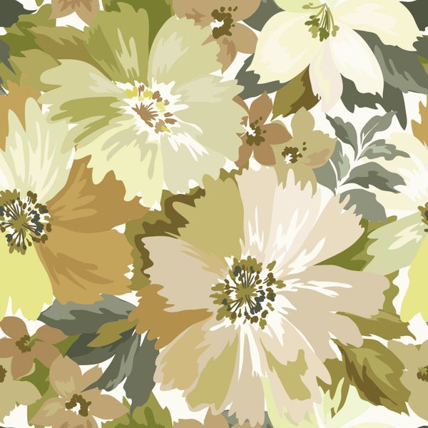 ESTAhome Tapete Blumen Olivgrün - 50 x 900 cm - 131262