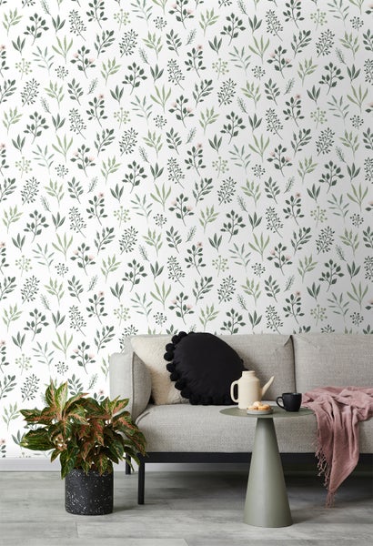 Walls4You Tapete Feldblumen Grün und Weiß - 53 cm x 10.05 m - 935320