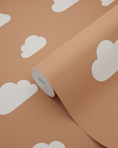 ESTAhome Tapete kleine Wolken Terrakotta und Weiß - 53 cm x 10.05 m - 139398