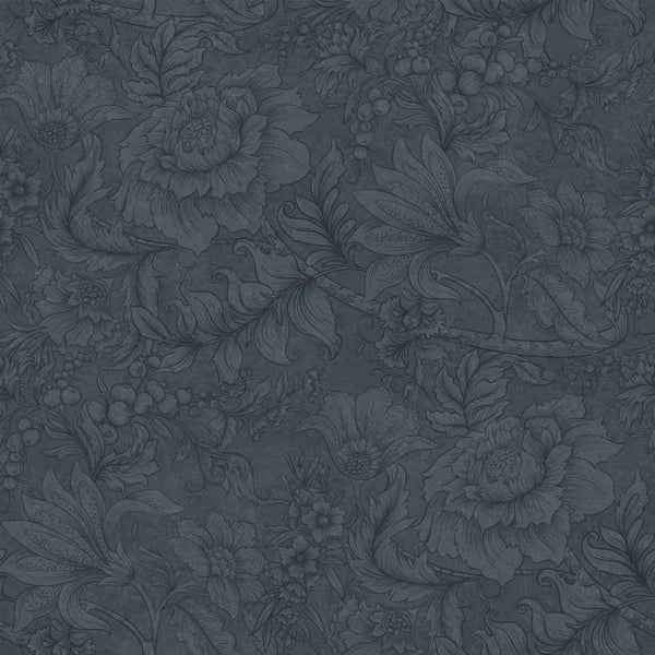 ESTAhome Tapete Blumenmuster Dunkelblau - 50 x 900 cm - 139792