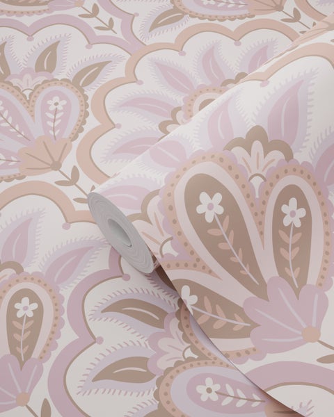 ESTAhome Tapete orientalisches Barockmotiv Violett und Rosa - 50 x 900 cm - 131033