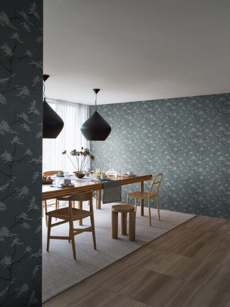 Borastapeter Tapete Blätter Graublau - 53 cm x 10.05 m - 660288