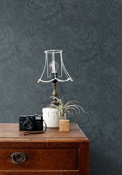 ESTAhome Tapete Blumenmuster Dunkelblau - 50 x 900 cm - 139792