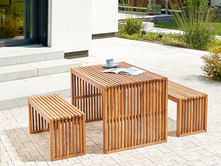 Gartenmöbel Set mit Bänken 6-Sitzer SULZANO Akazienholz Braun