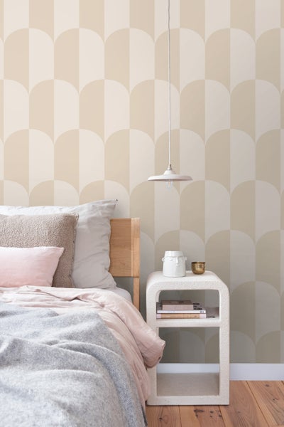 ESTAhome Tapete Art Decó Muster Beige und Sandbraun - 53 cm x 10.05 m - 139991