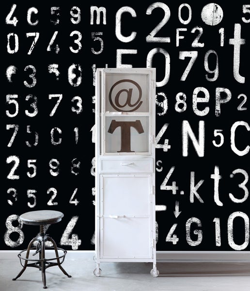 ESTAhome Fototapete Buchstaben und Zahlen Schwarz und Weiß - 300 x 279 cm - 157711