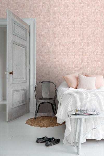 ESTAhome Tapete Leinen-Optik Pfirsichorange Rosa - 53 cm x 10.05 m - 148661