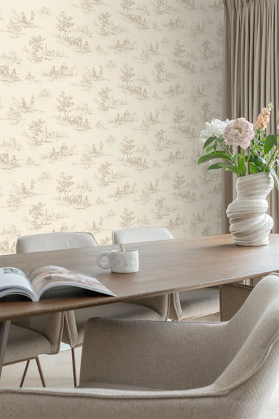 ESTAhome Tapete Toile de Jouy Hellbeige - 53 cm x 10.05 m - 139811