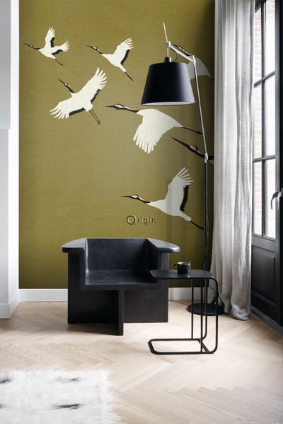 Origin Wallcoverings Fototapete Kraniche Ockergelb - 3 x 3 m - 357236