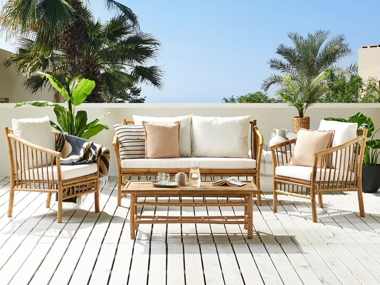 Lounge Set mit Tisch 4-Sitzer MAGGIORE Bambusholz Hellbraun