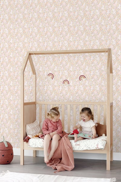 ESTAhome Tapete Blumen Hellrosa und Beige - 53 cm x 10.05 m - 139533