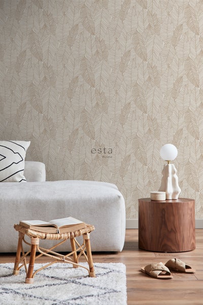ESTAhome Tapete gezeichnete Blätter Beige - 0,53 x 10,05 m - 139352