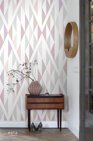 ESTAhome Fototapete Karomuster Schwarz, Weiß und Altrosa - 150 x 279 cm - 158903