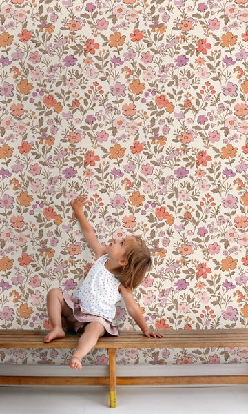 ESTAhome Tapete Blumen Lila und Orange - 53 cm x 10.05 m - 131327