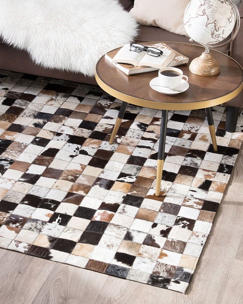 Teppich Kuhfell weiß-beige 160 x 230 cm Patchwork Kurzflor CERLI