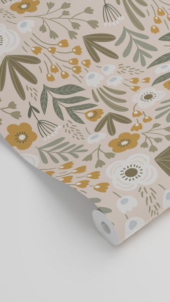 ESTAhome Tapete Blumen Graugrün und Braun - 50 x 900 cm - 131068