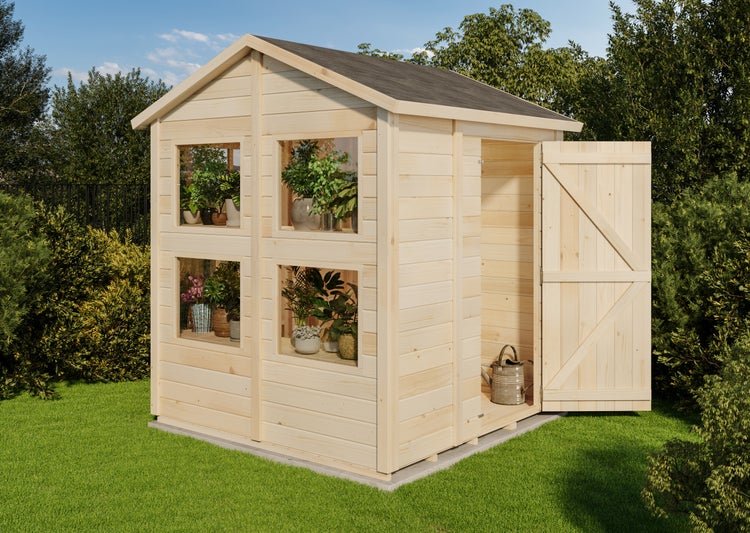 Storehaus Gerätehaus Greta Gerätehaus aus Holz, Geräteschrank mit 12 mm Wandstärke, Gartenhaus, Naturbelassen 2,1x2m