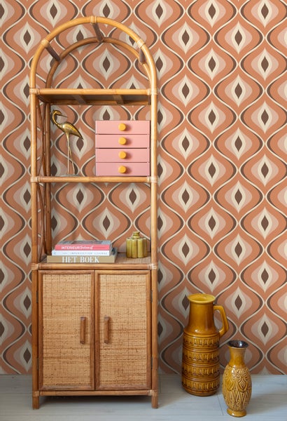 ESTAhome Tapete Retro-Ornamente Orange und Braun - 50 x 900 cm - 130986