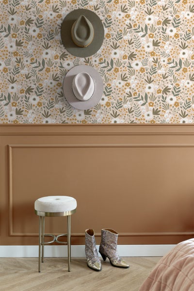 ESTAhome Tapete Blumen Graugrün und Braun - 50 x 900 cm - 131068
