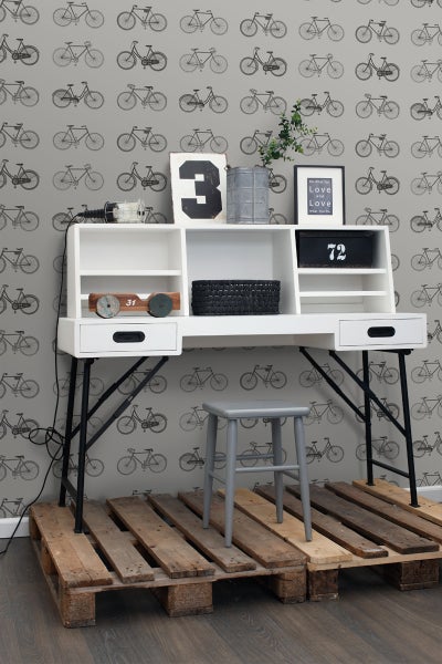 ESTAhome Tapete Fahrräder Hellgrau - 53 cm x 10.05 m - 128502