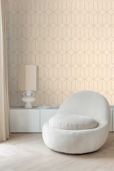 ESTAhome Tapete Art Decó Muster Gold und Beige - 53 cm x 10.05 m - 139747