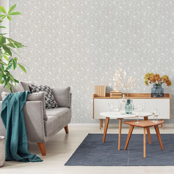 Sanders und Sanders Tapete Blumen Beige und Weiß - 53 cm x 10 m - 640194