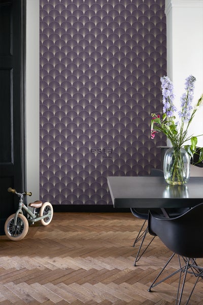 ESTAhome Tapete Art Decó Muster Dunkelviolett und Gold - 0,53 x 10,05 m - 139577