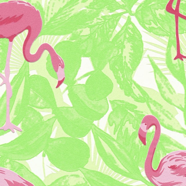 Tapete mit Flamingos und Blättern