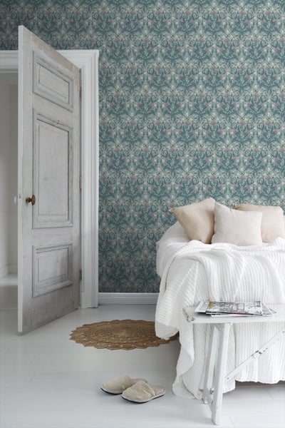 Borastapeter Tapete Blumenmuster im Jugendstil Graublau - 53 cm x 10.05 m - 660409