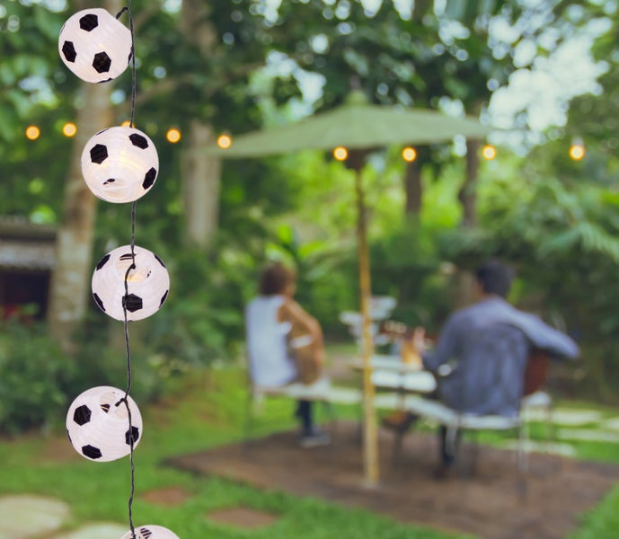 LED Solar-Lichterkette Textil-20er Fußball , für Außen, Lichterkette - Metall, Kunststoff und Textil in Schwarz, mit integrierter LED