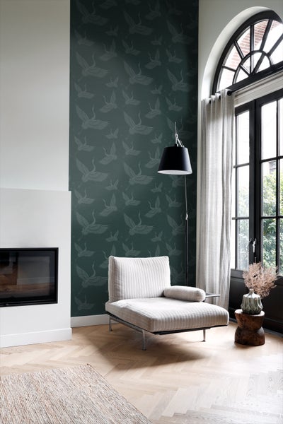 Origin Wallcoverings Tapete Kraniche Petrolblau - 53 cm x 10.05 m - 347759