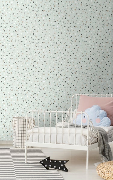Walls4You Tapete Terrazzo-Motiv Mintgrün - 0,53 x 10,05 m - 935315